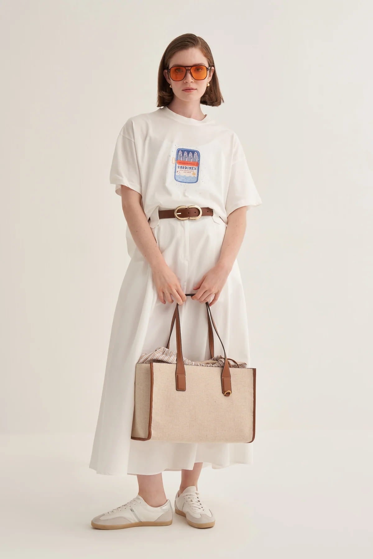 Ecru oversized artistic print t-shirt