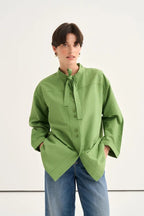 Green Tie Neck Poplin Shirt