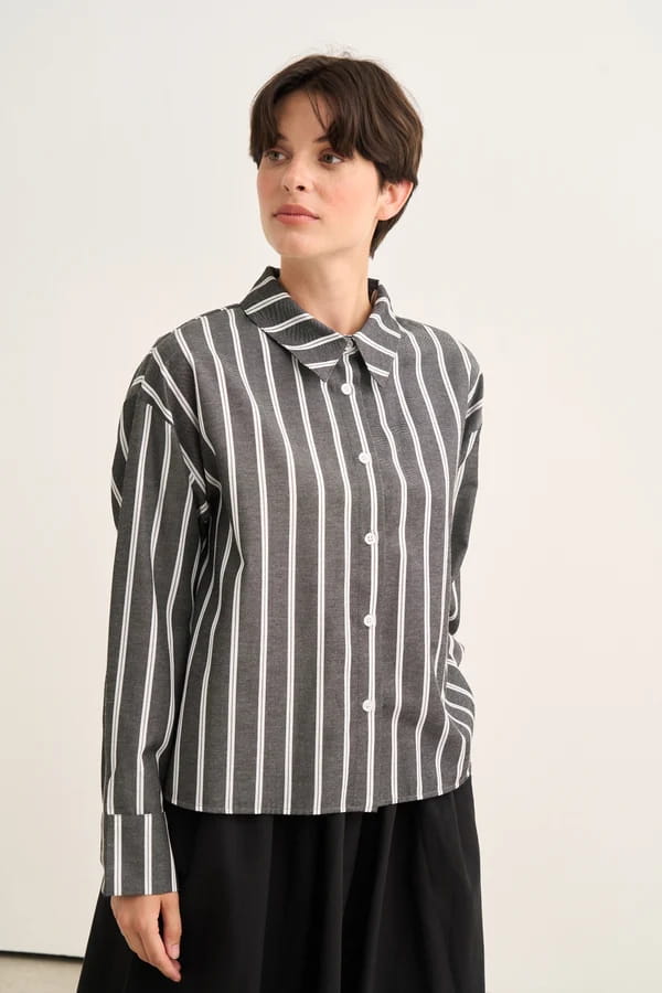 Black Striped Poplin Shirt