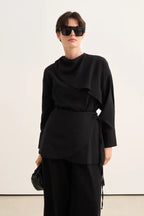 Black Organic Cotton Belted Blouse