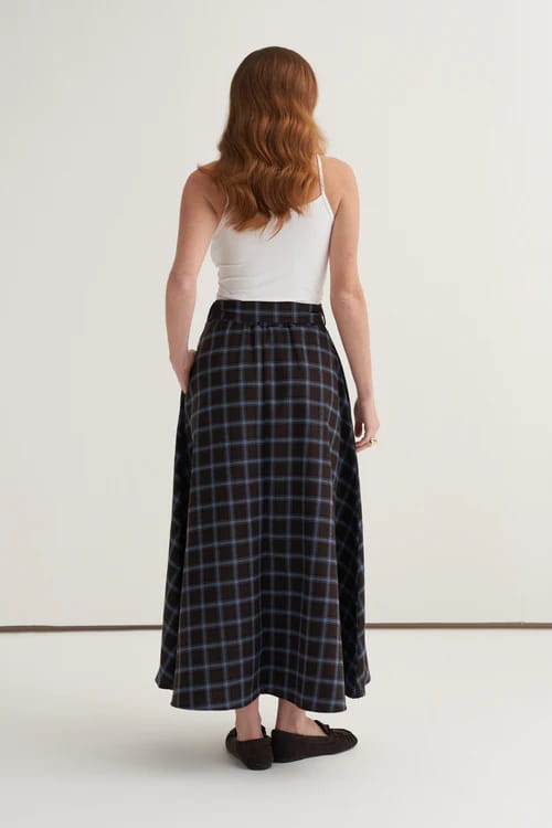 Blue plaid flared skirt