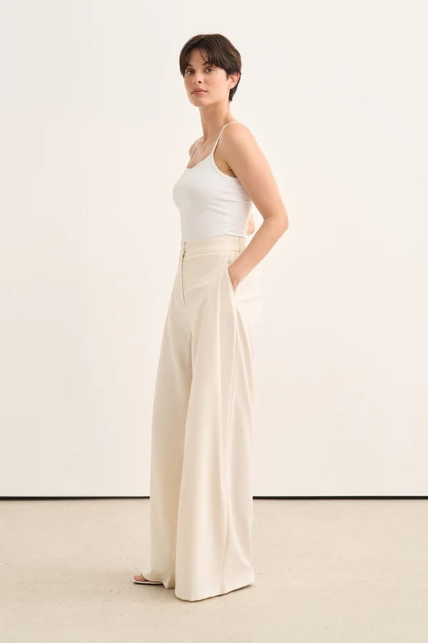 Ecru Pleated Detail Trousers