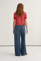 Ecru striped viscose knitwear t-shirt cardigan set