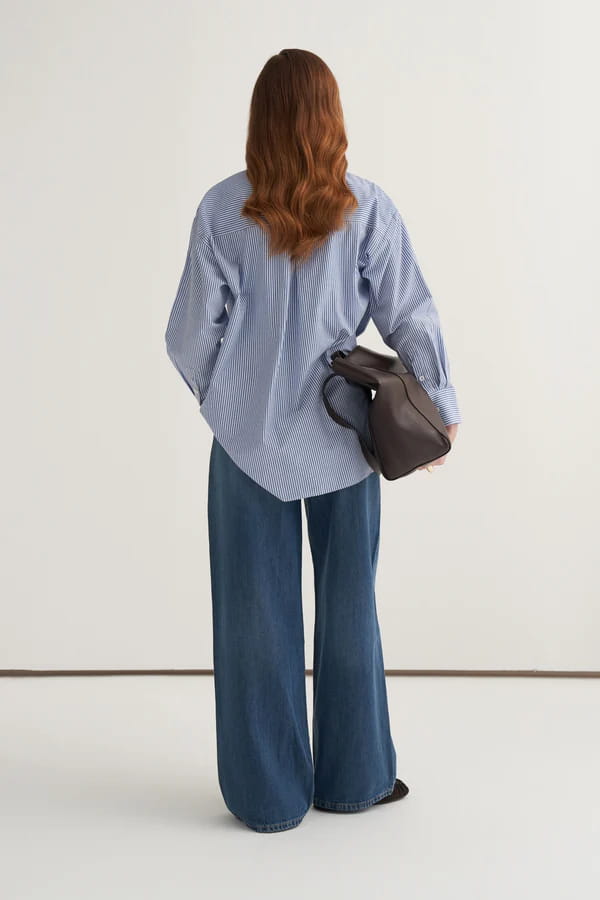 Dark blue striped high-neck detail shirt