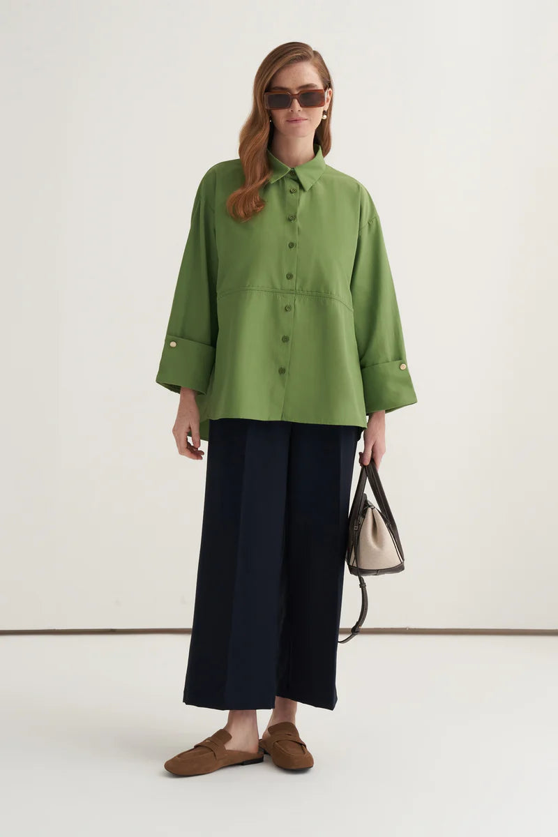 Light green oversized button-detail shirt
