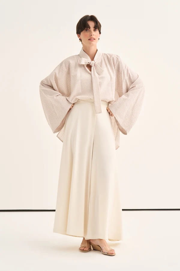 Ecru Flared Trousers Skirt