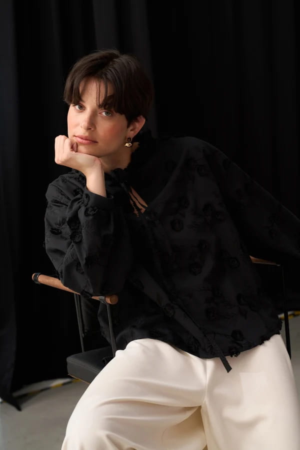 Black Floral Broderie Blouse