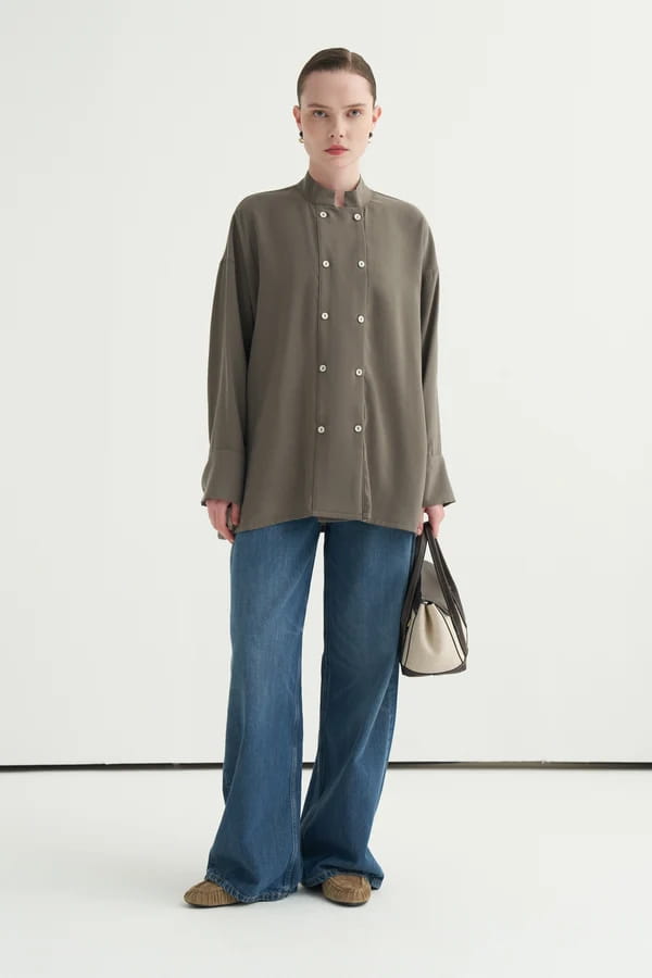 Khaki Modal Draped Blouse