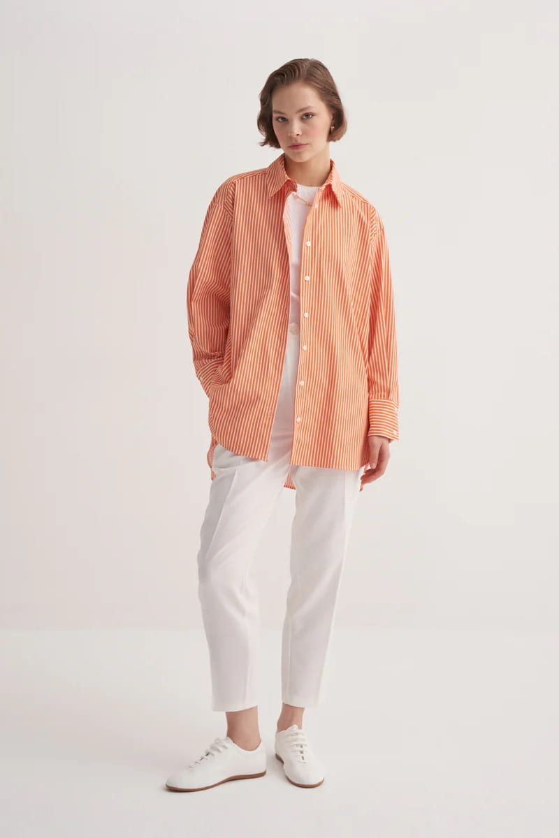 Orange Striped Poplin Shirt