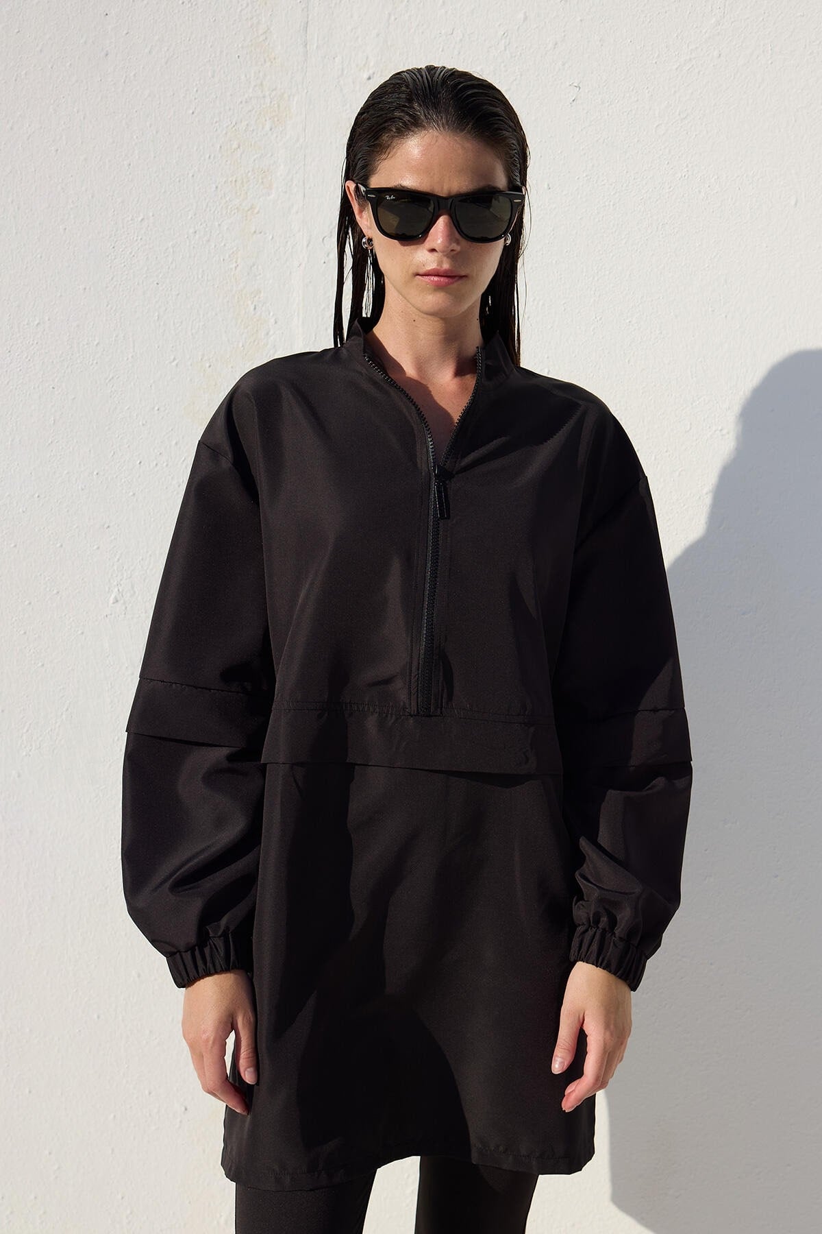 Black one-piece athletic parachute swimsuit