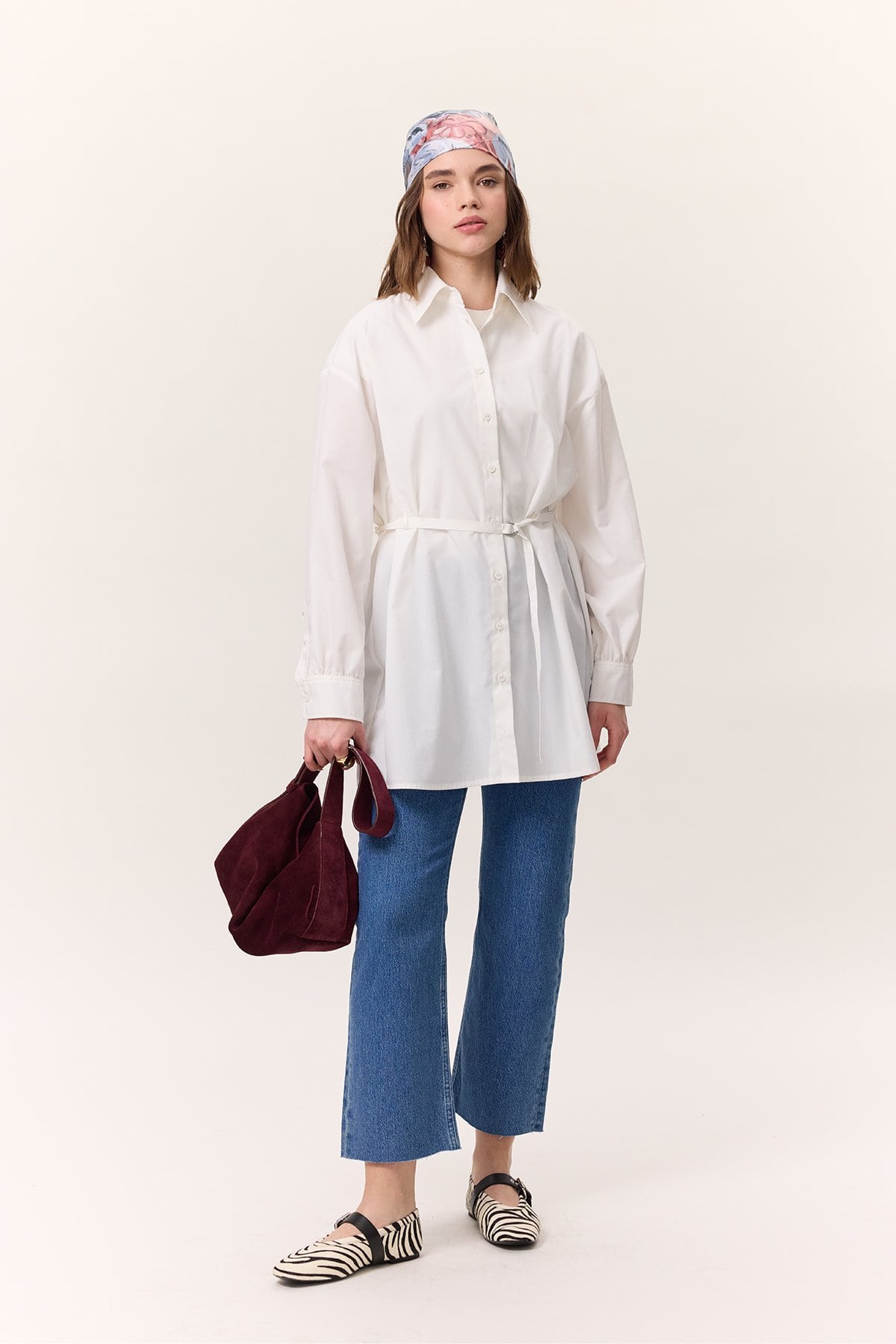 Belt detail tunic ecru