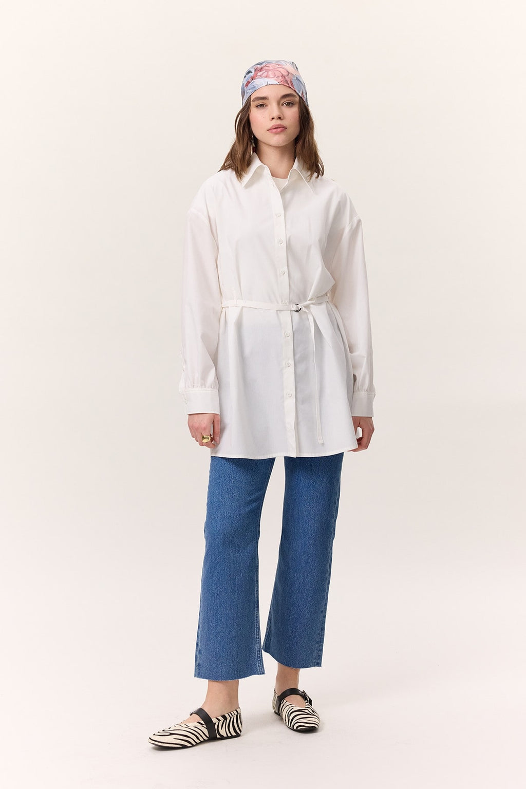 Belt detail tunic ecru