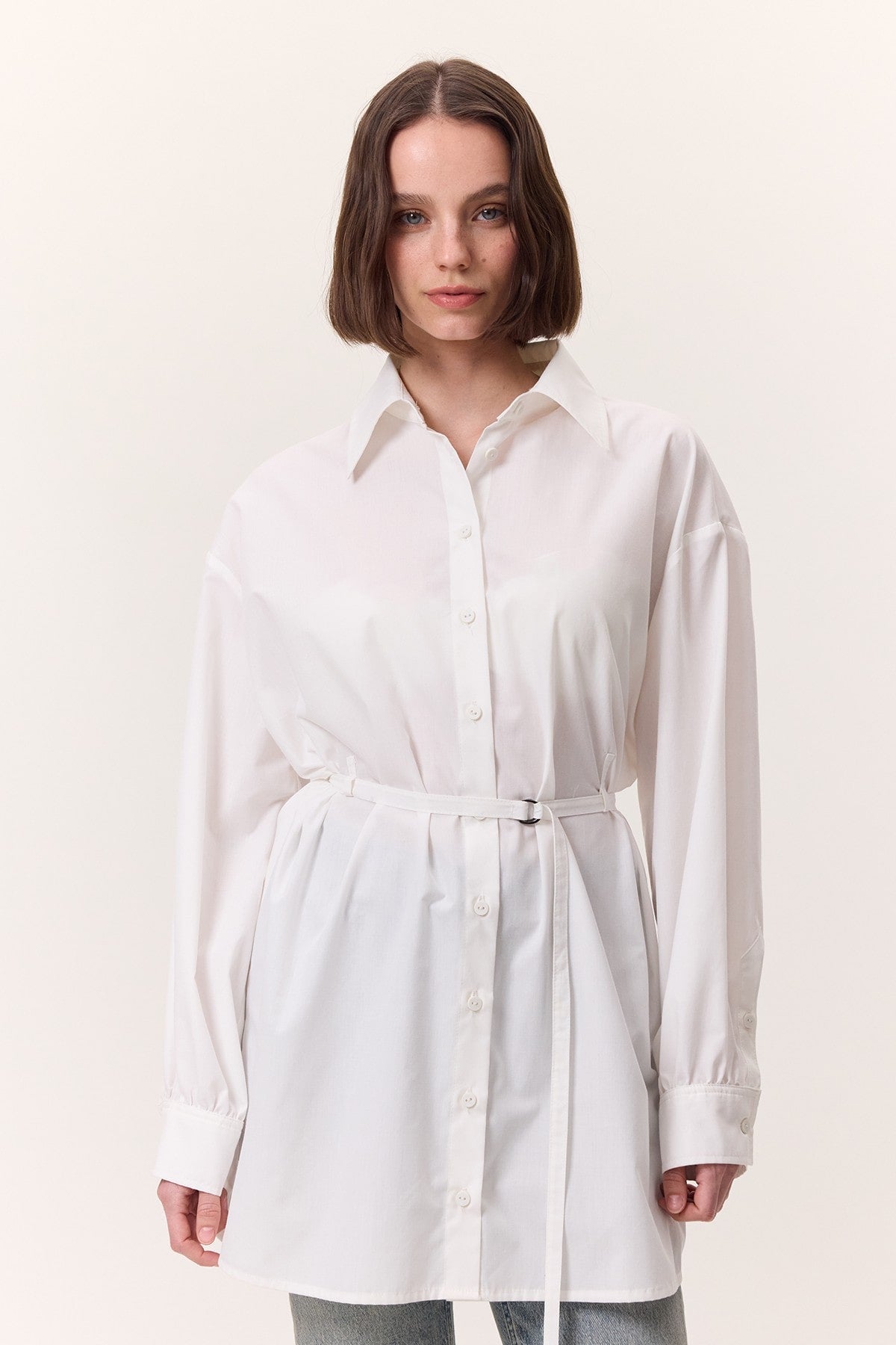Belt detail tunic ecru