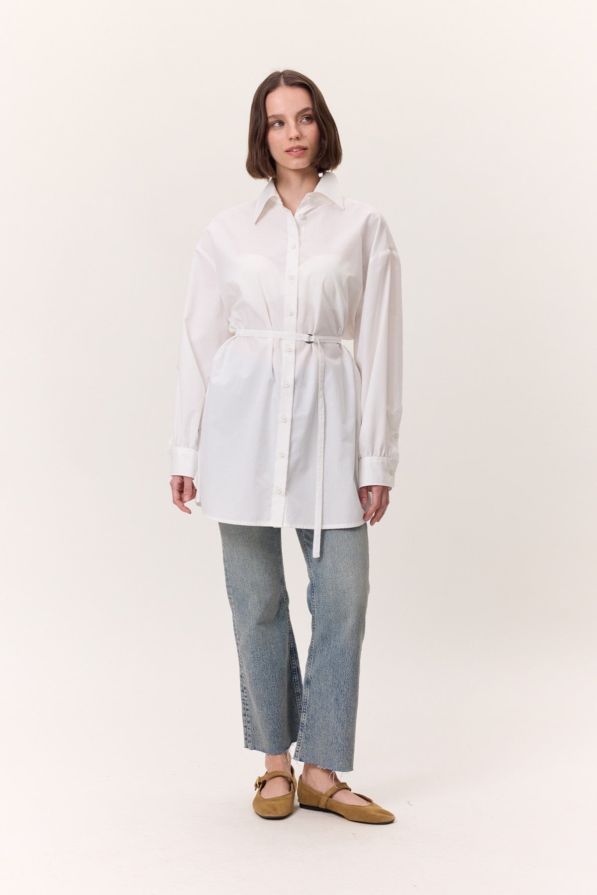Belt detail tunic ecru