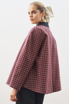 Plaid contrast-collar trench coat