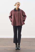 Plaid contrast-collar trench coat
