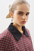 Plaid contrast-collar trench coat