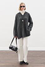 Collared hair knit sweater anthracite