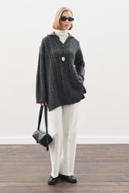 Collared hair knit sweater anthracite