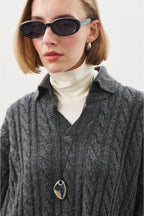Collared hair knit sweater anthracite