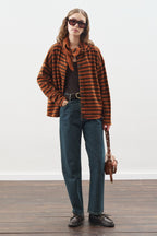 Brown striped cardigan with scarf detail