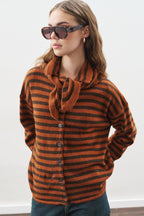 Brown striped cardigan with scarf detail