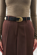 Antique buckle thin belt black