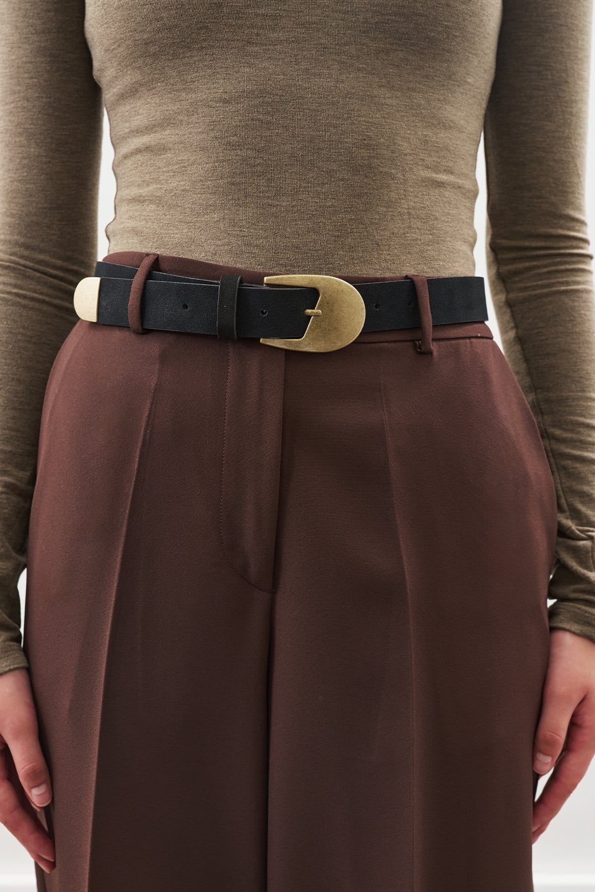 Antique buckle thin belt black