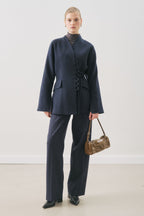 Aroa wool belt jacket navy blue