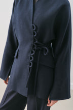 Aroa wool belt jacket navy blue