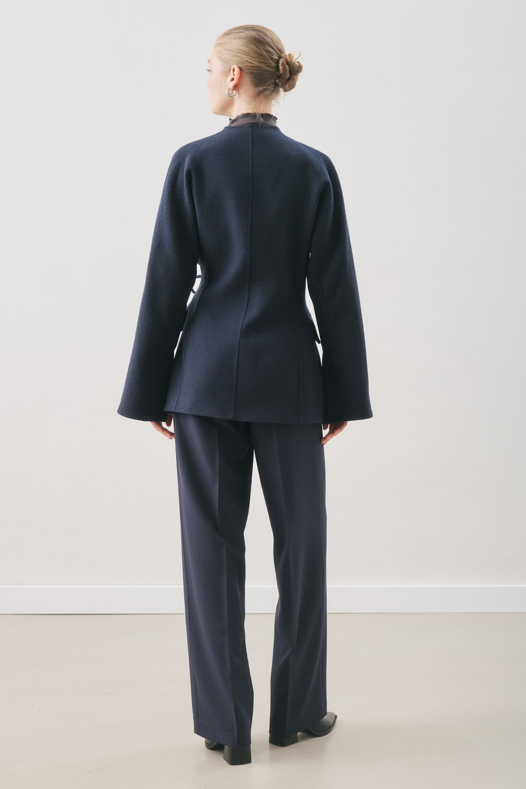 Navy blue long-leg straight trousers