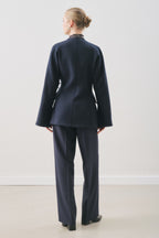 Navy blue long-leg straight trousers