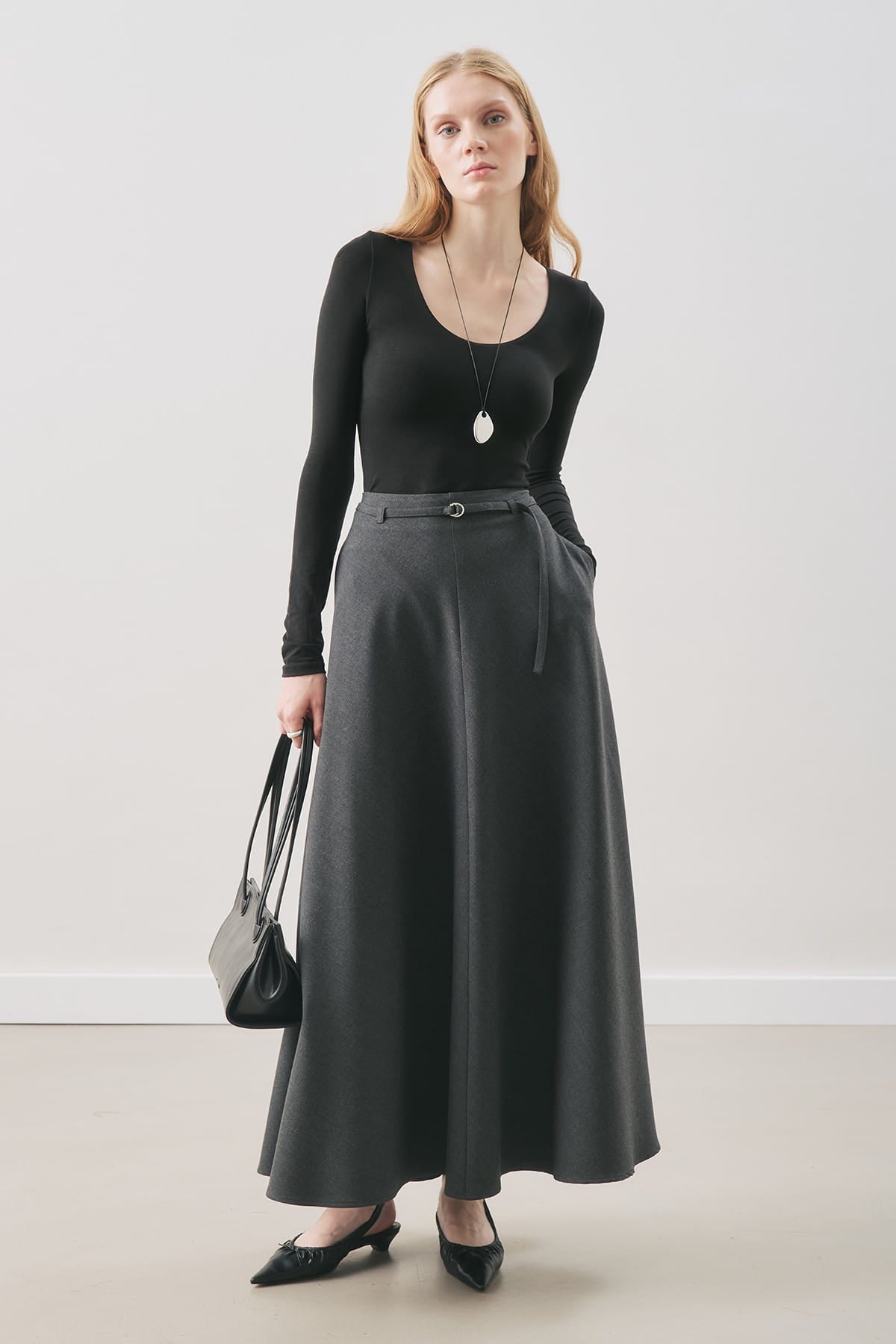 Flared skirt with belt detail anthracite