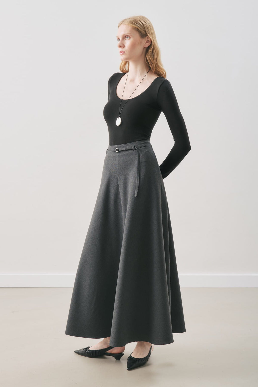 Flared skirt with belt detail anthracite