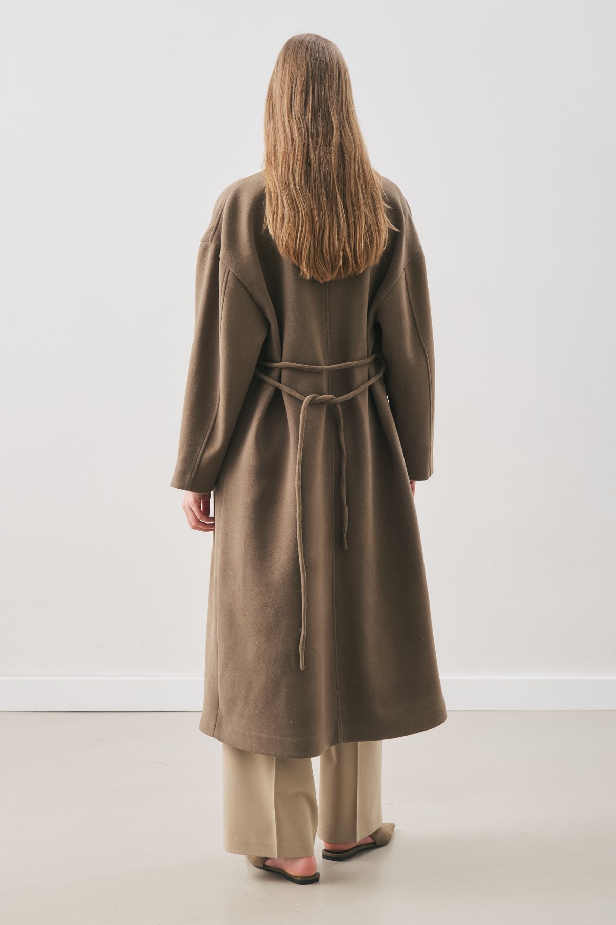 Soft cashmere scarf coat khaki