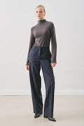 Navy blue long-leg straight trousers