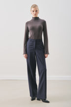 Navy blue long-leg straight trousers