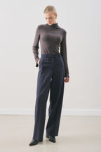 Navy blue long-leg straight trousers