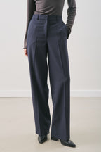Navy blue long-leg straight trousers