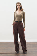 Brown long-leg straight trousers