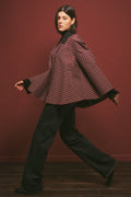 Plaid contrast-collar trench coat