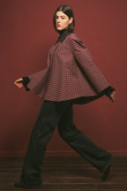 Plaid contrast-collar trench coat