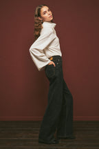 Black long wide-leg jeans
