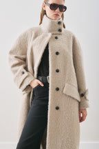 Mink boucle wide collar coat