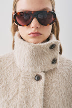 Mink boucle wide collar coat