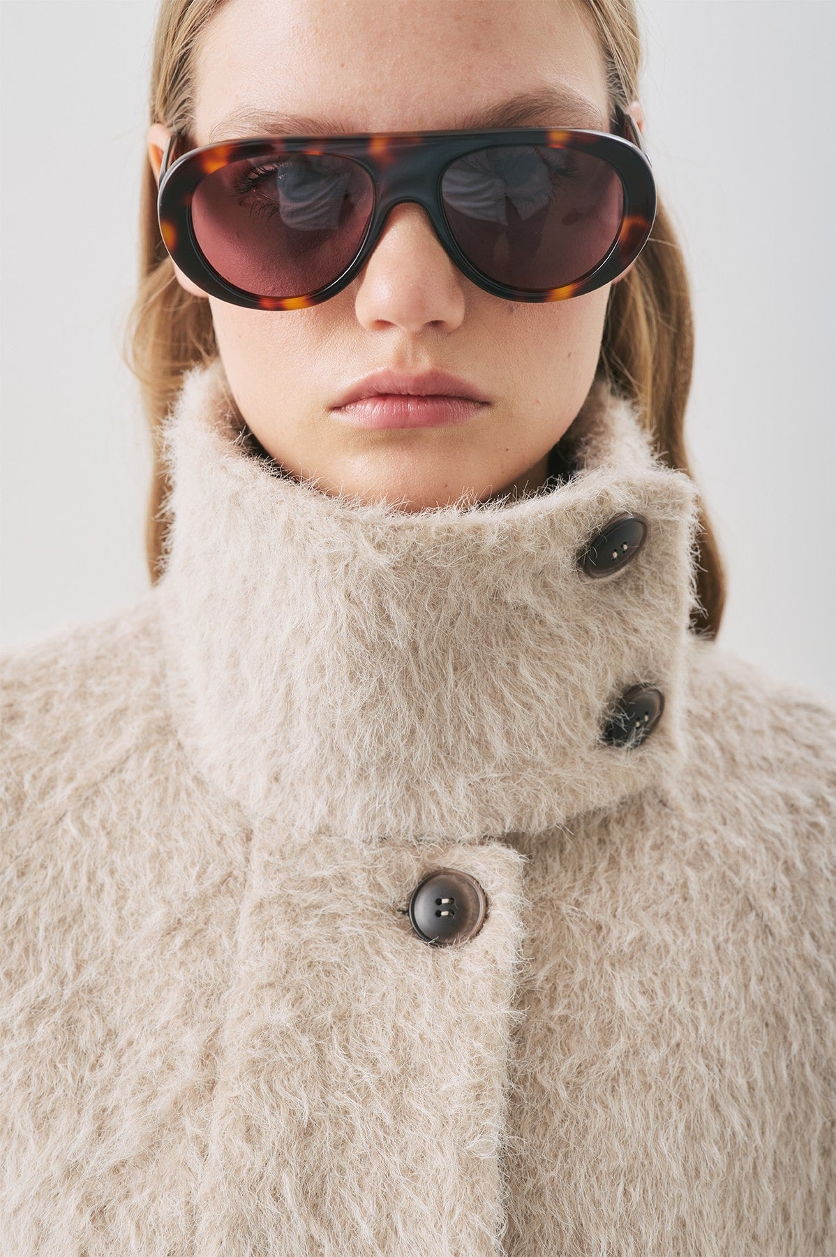Mink boucle wide collar coat
