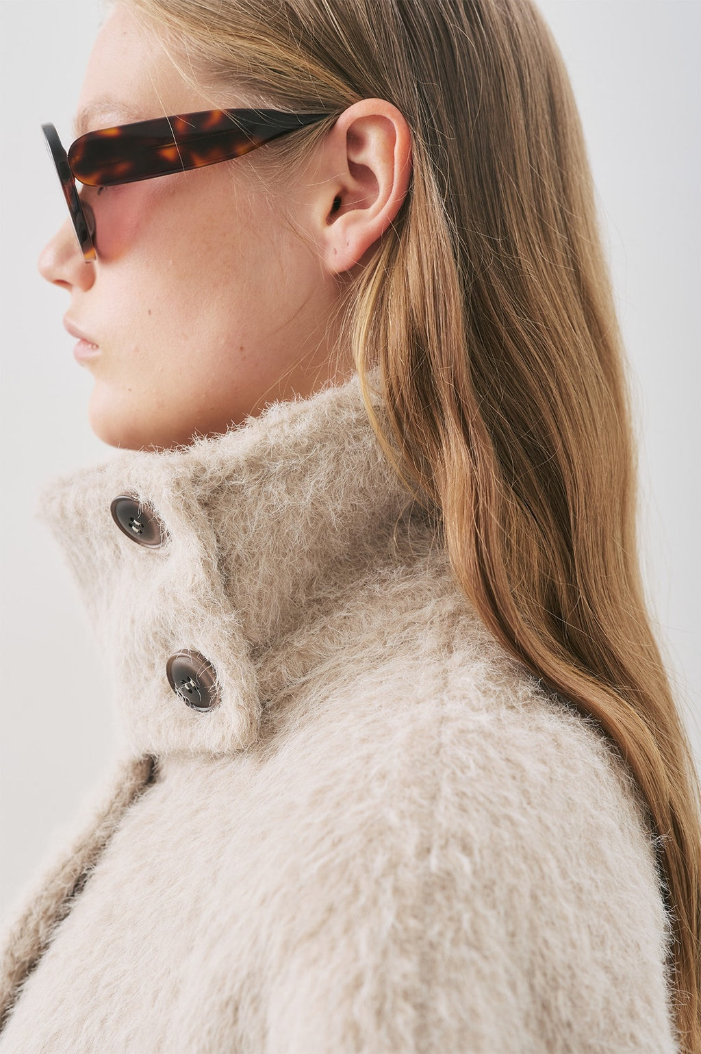 Mink boucle wide collar coat