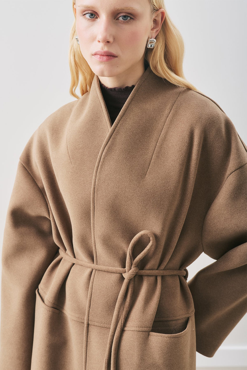 Soft cashmere scarf coat brown