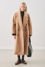 Milky brown double-breasted wool coat