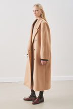 Milky brown double-breasted wool coat